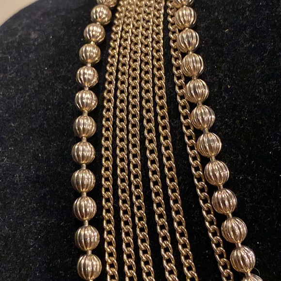 8 Strand All Metal Brushed Gold Bow Necklace. Great For Christmas Dress Ups - Picture 5 of 10